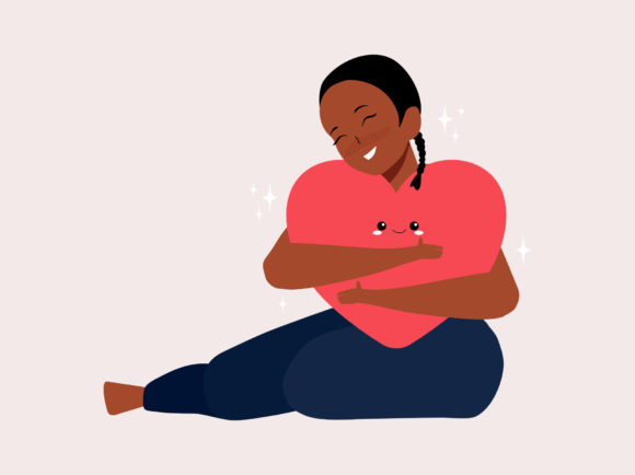 Download Smile Female Hugging Herself with Heart - Art Collection