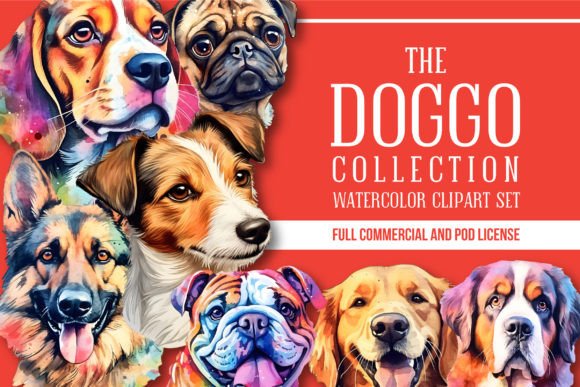Download Watercolor Dog Portraits Clipart Set - Art Collection