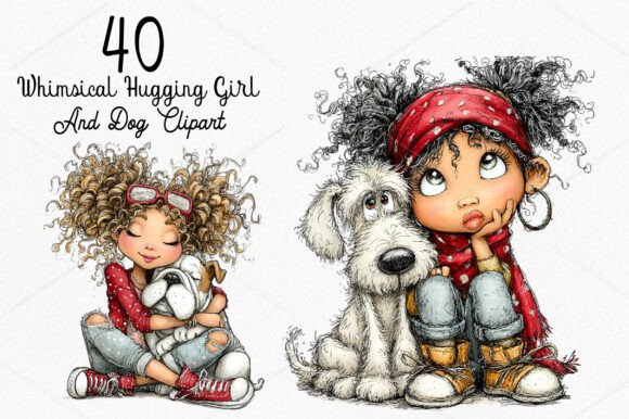 Download Whimsical Hugging Girl and Dog Clipart - Art Collection