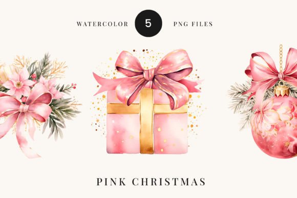 Download Pink Christmas Watercolor Clipart PNG - Art Collection
