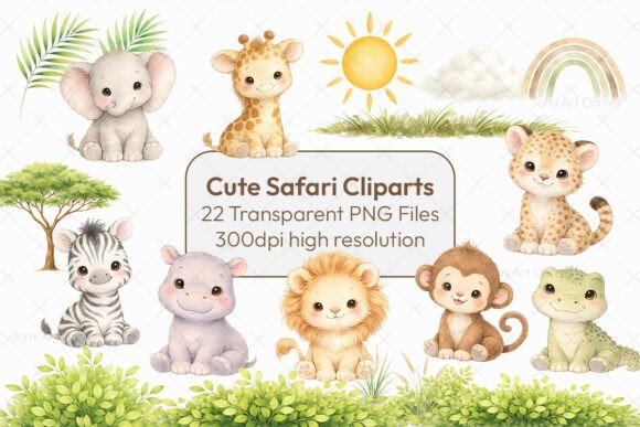 Download Cute Safari Animals Clipart Set - Art Collection