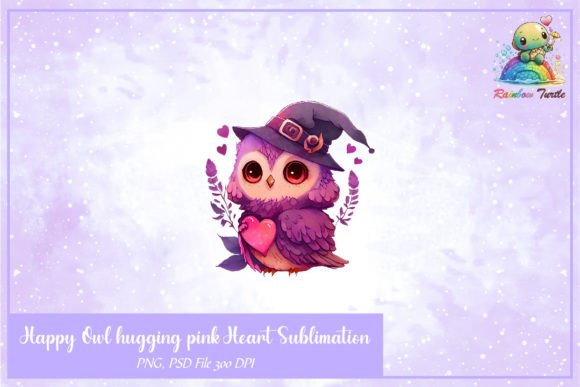Download Happy Owl Hugging Pink Heart Sublimation - Art Collection