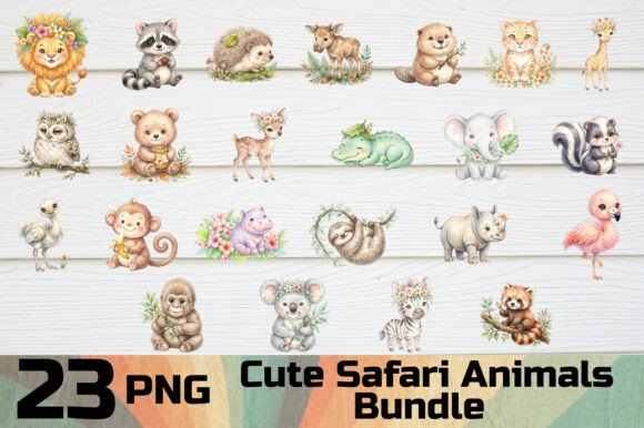 Download Cute Safari Animals Clipart PNG Bundle - Art Collection