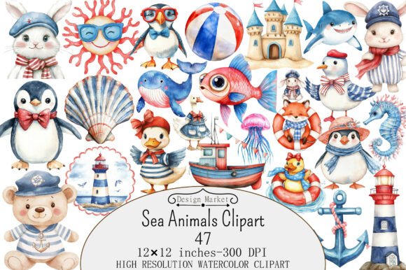 Download Watercolor Sea Animals Clipart - Art Collection