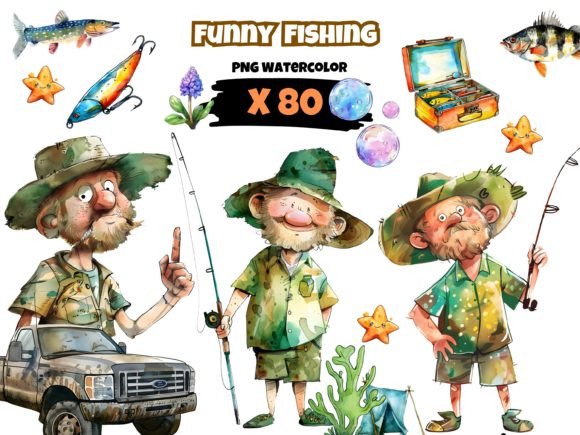 Download Watercolor Fishing Clipart, Funny Theme - Art Collection