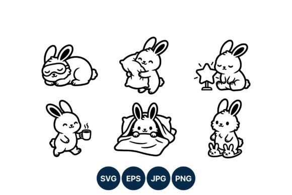 Download Cute Bunny Line Art Sleep Set - Art Collection