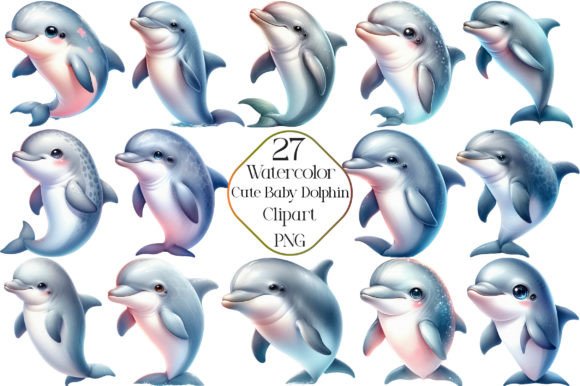 Download Watercolor Cute Baby Dolphin Clipart - Art Collection