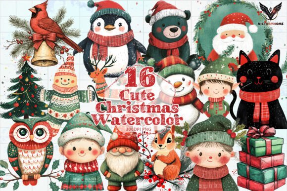 Download Cute Christmas Watercolor Clipart PNG - Art Collection