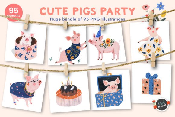 Download Cute Pigs Party Clipart Bundle - Art Collection