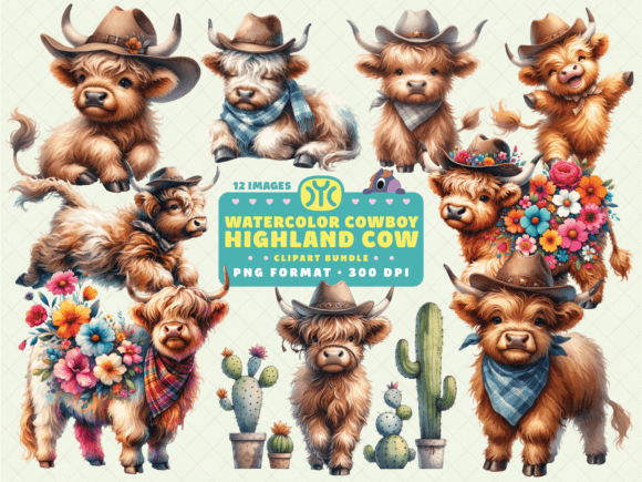 Download Watercolor Cowboy Highland Cow Clipart - Art Collection