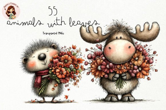 Download Cute Animals with Leaves PNG Clipart - Art Collection