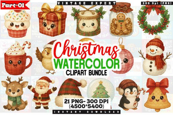 Download Christmas Watercolor PNG Clipart Bundle - Art Collection