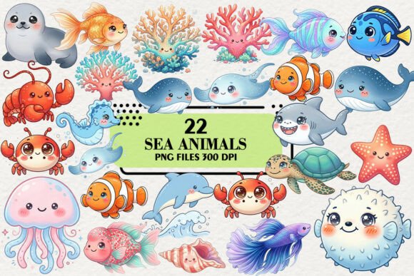 Download Kawaii Sea Animals Clipart Bundle - Art Collection
