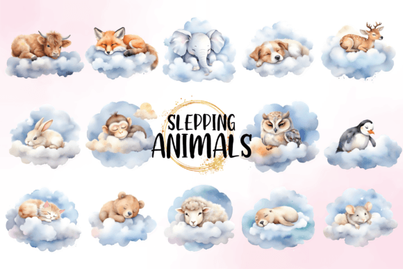 Download Watercolor Cute Animals Sleeping Clipart - Art Collection