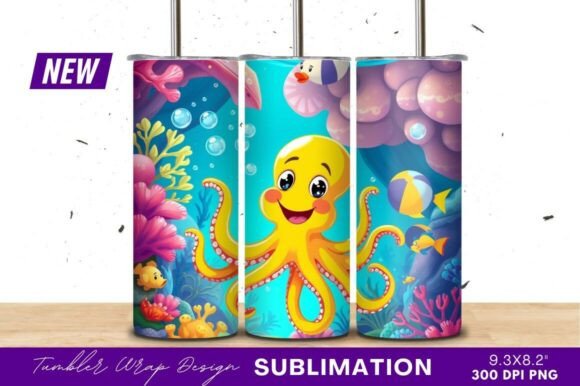 Download Happy Cartoon Octopus Underwater Tumbler - Art Collection