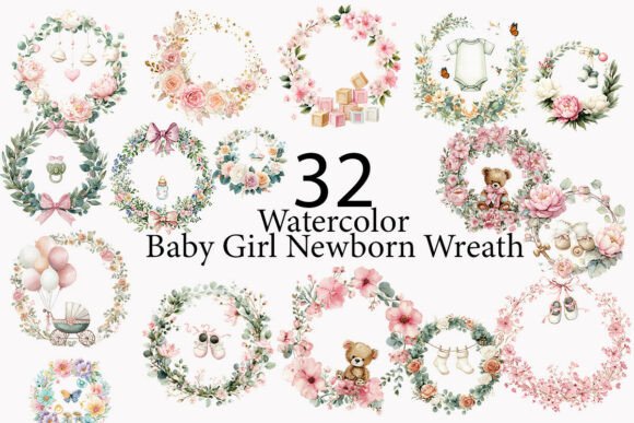 Download Baby Girl Newborn Wreath Clipart   - Art Collection