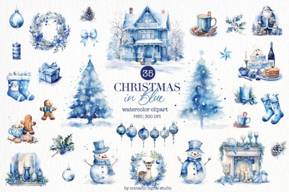 Download Blue Christmas Watercolor Clipart Png - Art Collection