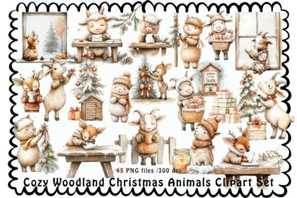 Download Cozy Woodland Christmas Animals Clipart - Art Collection