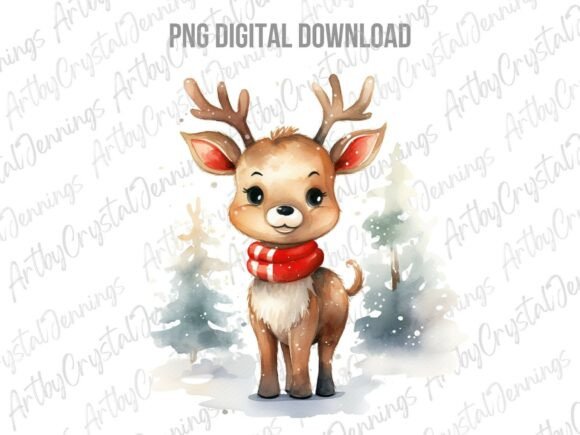 Download Cute Watercolor Christmas Reindeer PNG - Reindeer Collection
