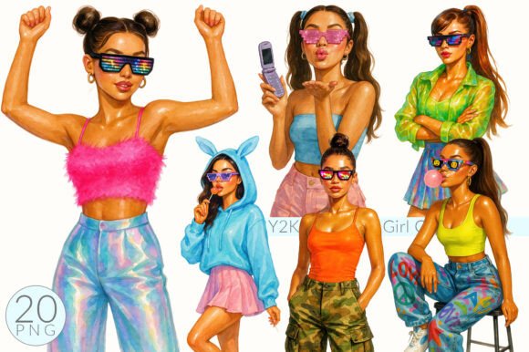 Download Y2K Girl Clipart Bundle, Retro Style - Art Collection