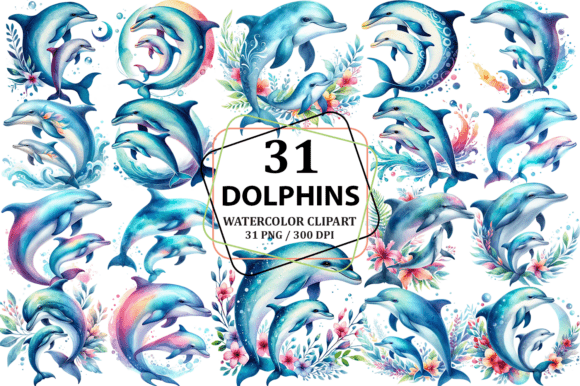 Download Watercolor Mother &amp; Calf Dolphin Clipart - Art Collection