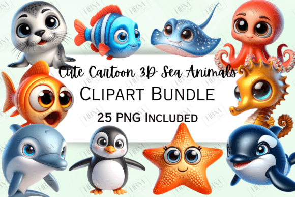 Download Cute Cartoon 3D Sea Animals Clipart - Art Collection
