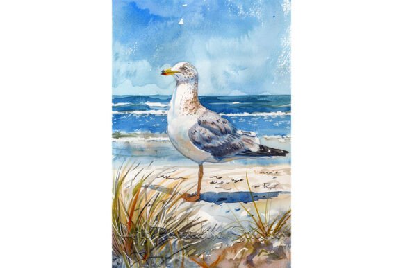 Download Watercolor of a Seagull on the Beach Art - Art Collection
