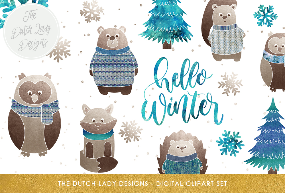 Download Winter Forest Friends Clipart Set - Art Collection