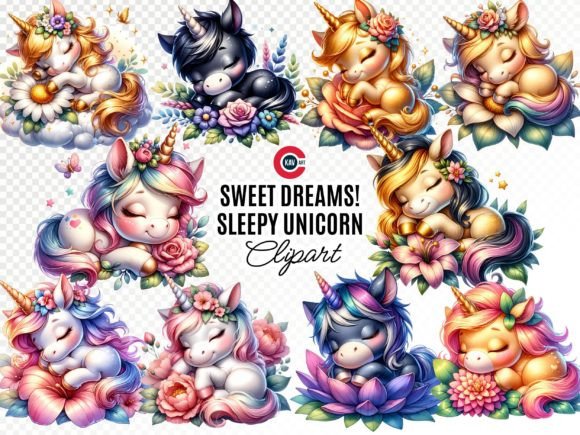 Download Cute Unicorn Sleeping on Flower Cliparts - Art Collection