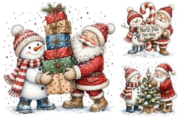 Download Cute Santa Snowman Christmas Clipart - Art Collection