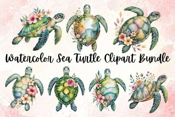 Download Watercolor Sea Turtle Clipart PNG Bundle - Art Collection