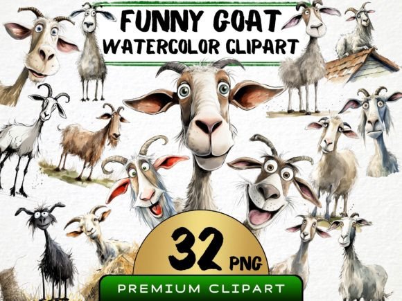 Download Funny Goat Clipart Bundle Watercolor PNG - Art Collection