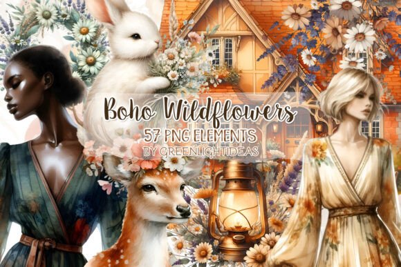 Download Boho Wildflowers Cozy Clipart Bundle - Art Collection