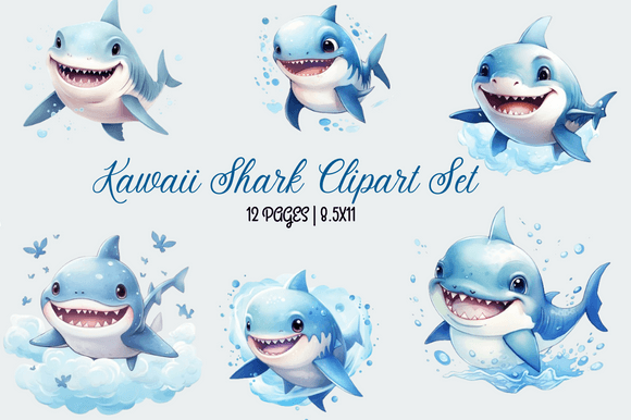 Download Kawaii Shark Clipart Set - Art Collection